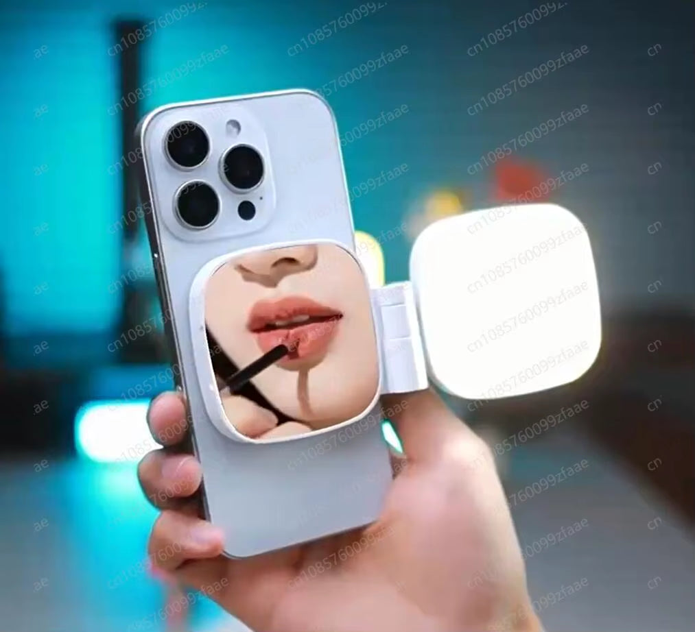 Adjustable Foldable Fill Light for Photography Video Vlog Makeup, Rechargeable Magnetic Selfie Light with Mirror Phone Holder