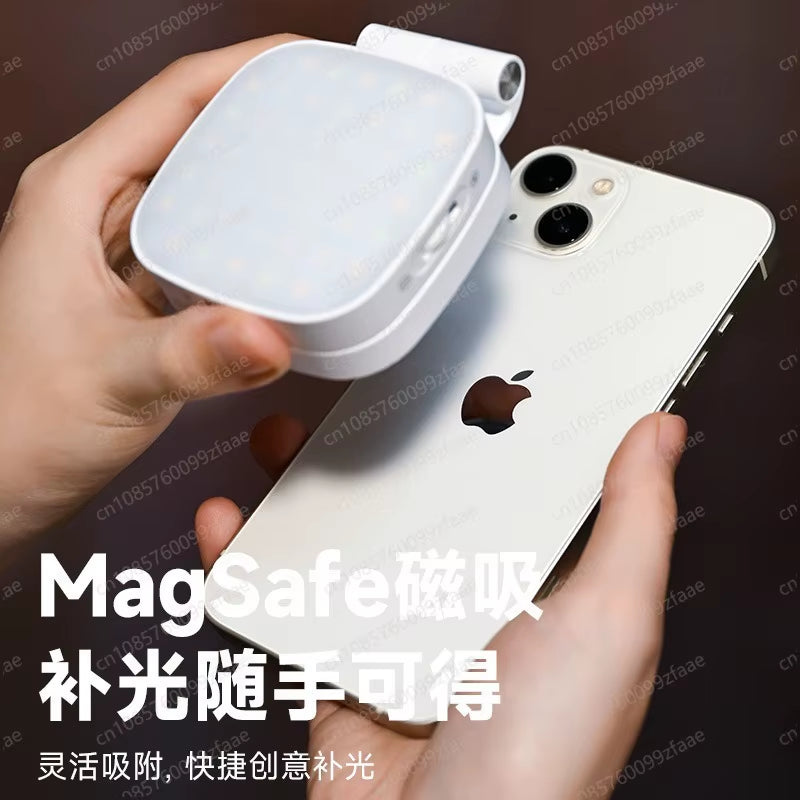 Adjustable Foldable Fill Light for Photography Video Vlog Makeup, Rechargeable Magnetic Selfie Light with Mirror Phone Holder